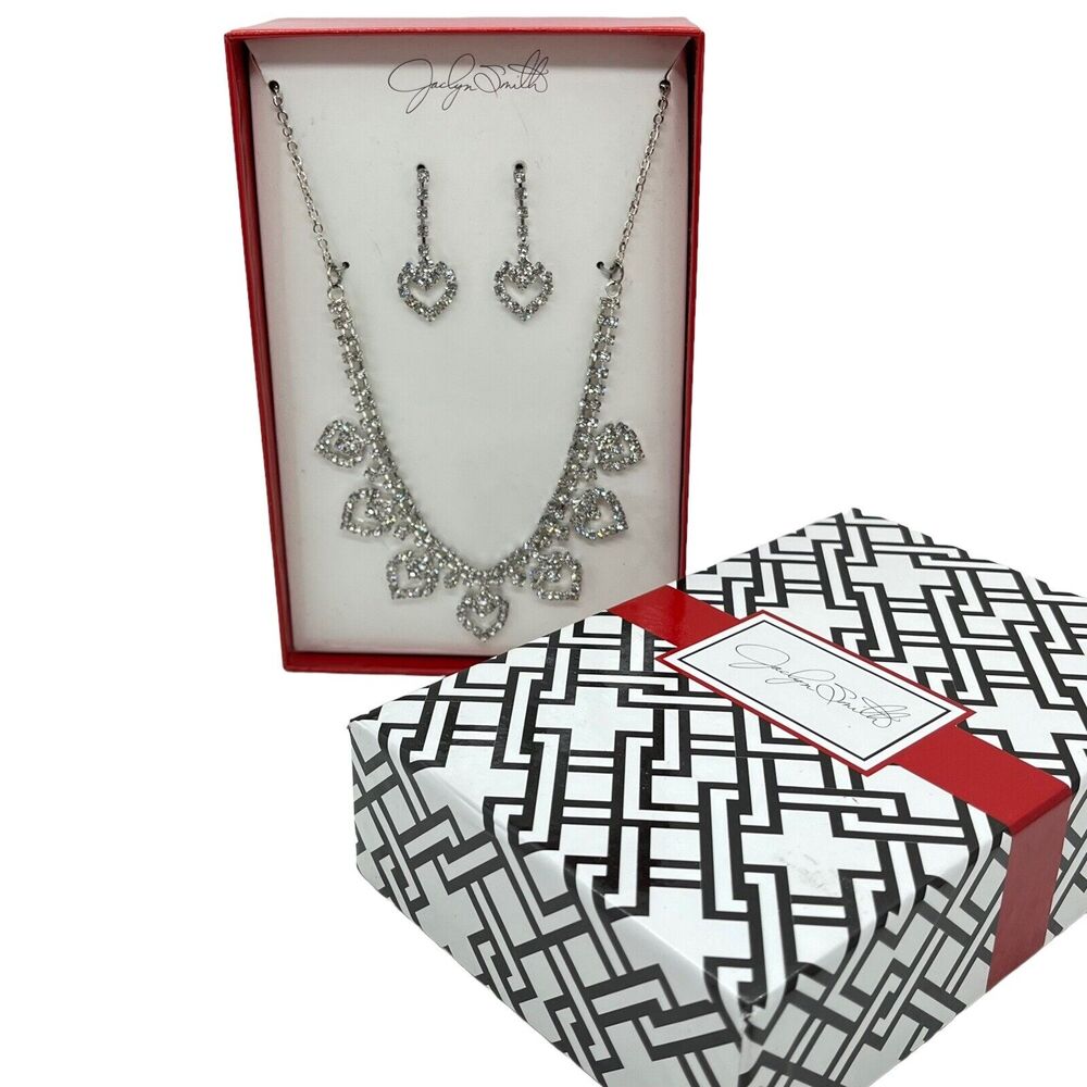 Heart Rhinestone Necklace and Earrings In Box Wedding Valentines Prom Retro New